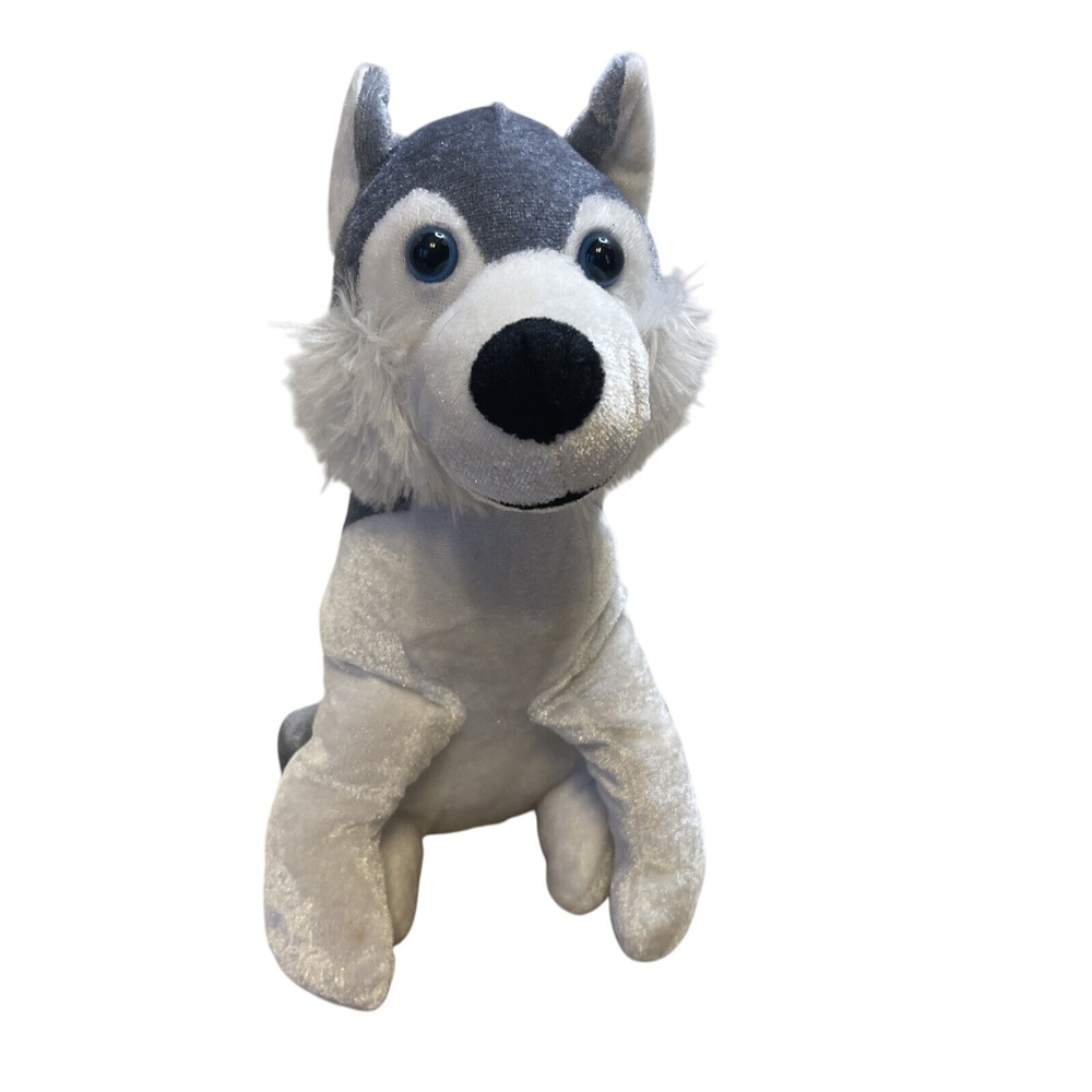Husky Dog Plush Stuffed Animal Puppy Gray White Blue Eyes Soft‎ Toy